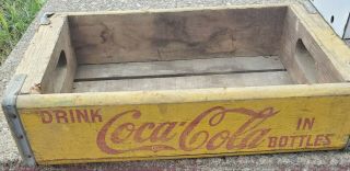Vintage Yellow Pop Coca Cola Coke Wood Wooden Case Carrying Crate Soda Bottle
