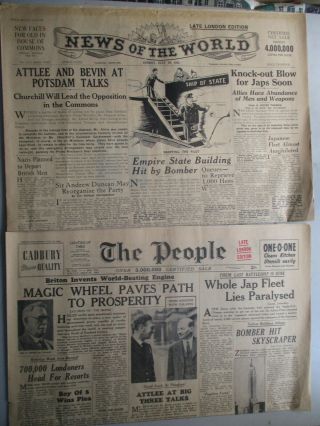 Two London Uk Wwii Newspapers - Both July 29,  1945