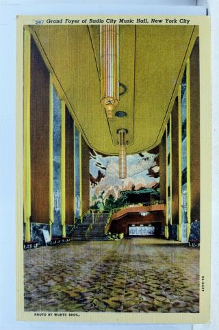 York Ny Nyc Radio City Music Hall Grand Foyer Postcard Old Vintage Card View