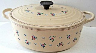 Vintage Le Creuset Cast Iron Dutch Oven Petite Fruits Beige Oval Lid Bc Botton C
