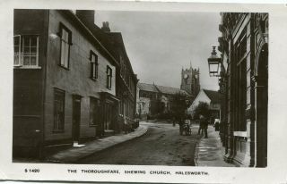 Halesworth - The Thoroughfare Shewing Church - Old Real Photo Postcard