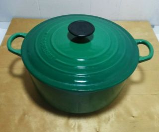 Le Creuset 24 Green Round Cast Iron Dutch Oven 5.  5qt Made In France