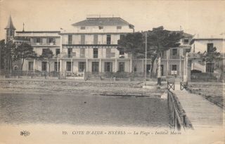 Carte Postale Ancienne Old Postcard HyÈres La Plage Institut Marin Timbrée 1919