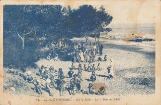 Carte Postale Ancienne Old Postcard HyÈres Plage Bain De Soleil écrite 1925
