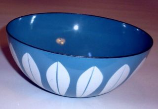 Cathrineholm 7.  875” White/blue Lotus Bowl Metal Enamel Mid - Century Modern Norway