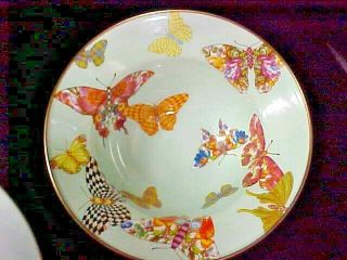 (4) Mackenzie Childs Sky Blue Butterfly Garden Enamel 7 5/8 " Cereal/salad Bowl