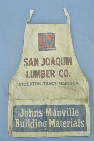 Vintage Johns Manville San Joaquin Lumber Carpenter Nail Apron Tool Pouch 00283