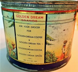 Vintage GOLDEN DREAM Tin - OLD KEY WIND COFFEE CAN - 1 LB - Antique Tin 3