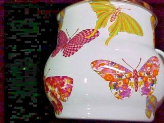 (4) MacKenzie Childs SKY BLUE Butterfly Garden Enamel COFFEE CUP MUG 3