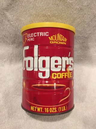 Vintage Red Folgers Coffee Can Mountain Grown 16 Oz.  1 Lb.  Size