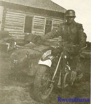 Best Wehrmacht Kradmelder Posed On Unit Marked Motorcycle (wh - 359587)