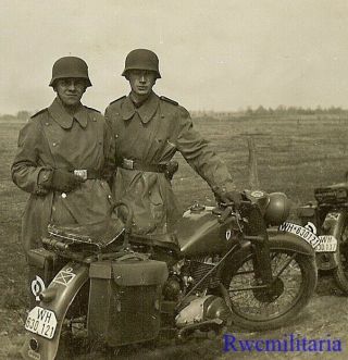 Best Helmeted Wehrmacht Kradmelder Posed W/ Motorcycles (wh - 630121 & 630117)