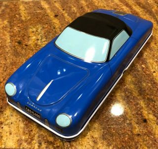 Porsche 356 Speedster Model Tin Toy Pencil Case Collectible Blue Vtg.