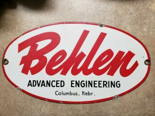 Vintage Behlen Advanced Engineering Porcelain Sign Farm Agriculture Columbus,  Neb