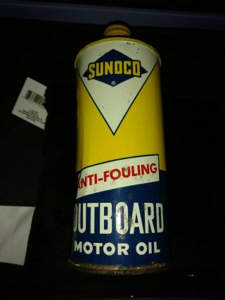 Vintage Sunoco Blue Diamond Outboard Motor Oil Empty 1 Quart Can - Anti - Fouling