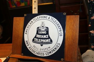 Vintage Porcelain Enamel Sign Ande Rooney Bell Telephone American At&t 8 " X 8 "