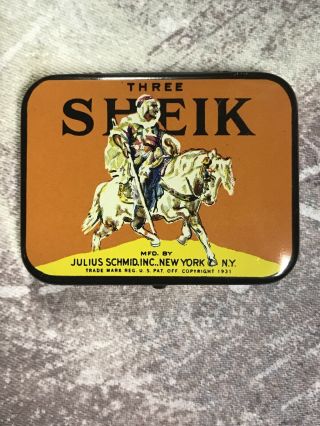 Sheik Condom Tin,  Vintage 1931,  Colorful Desert Graphics,  Advertising Tin Vgc