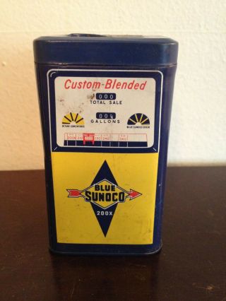Vintage Blue Sunoco Tin Gas Pump Bank 3 7/8 " Tall Us