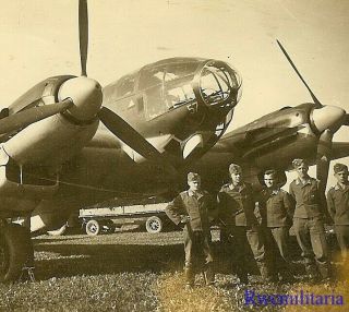 Best Luftwaffe Airmen Posed On Airfield By Their He - 111 Bomber