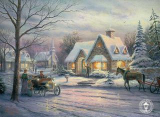 Memories Of Christmas - Old Car,  Horse,  House - - - Thomas Kinkade Dealer Postcard