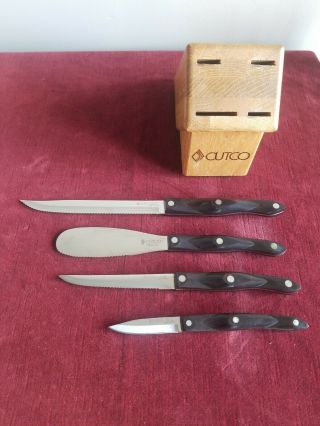 Cutco Cutlery Set Of 4 Black Handle Knives With Block 1721,  1729,  1768,  1720
