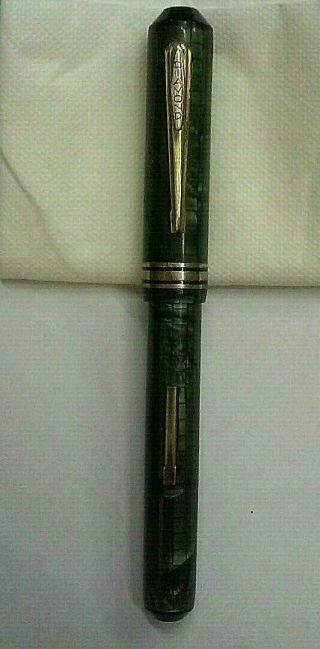 Vintage Diamond Point Duo Iridium Point Green Black Marbled Lever Fountain Pen