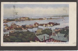 Old Photo Postcard Color Nantucket Harbor From South Tower Ma 1904 Undivided