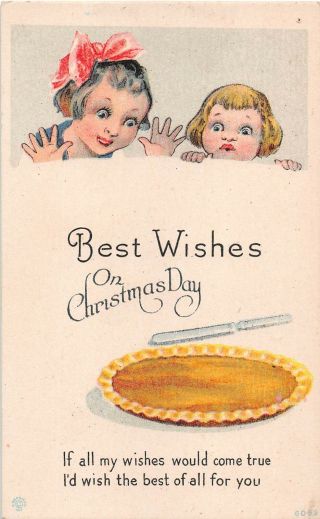 Old Christmas Postcard Of Cute Children Thrilled To See Pumpkin Pie - No.  6052