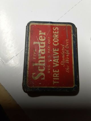 Schrader Tire Valve Cores 1920 ' s never installed 5 valves 1 tool in Orig tin 2