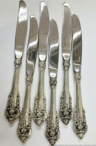 Set Of 6 Place Knives Grande Baroque Wallace Sterling Silver Handle 9 In Long