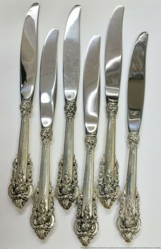 Set Of 6 Wallace Grand Baroque Sterling Silver Handle 9 In Long Knife