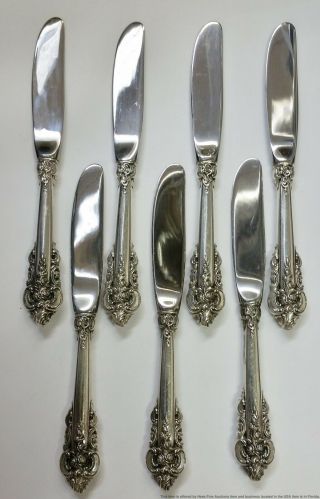 Set Of 7 Wallace Grand Baroque Sterling Silver Handle 6 In Long Knife