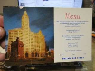 Vintage Old Postcard Illinois Chicago Wrigley Building United Airlines Menu Fly