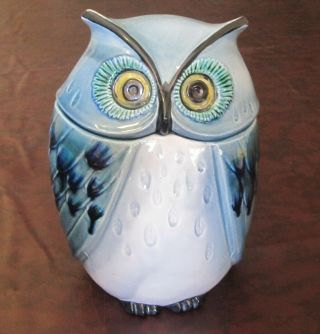 White & Blue Owl California Metlox Poppytrail Ceramic Cookie Jar Container