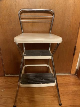 Vintage Cosco Step Stool Seat Chair White Kitchen