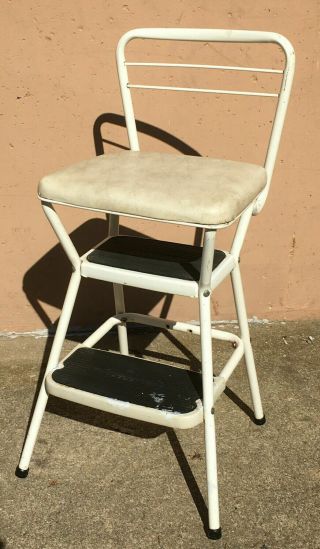 Cosco Stylaire Retro Chair Step Stool Flip Up Seat White Vintage