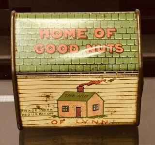 " The Nut House " Tin,  Lynn Mass.  Usa 2 1/2 " Salted Peanuts Tin,  Vintage