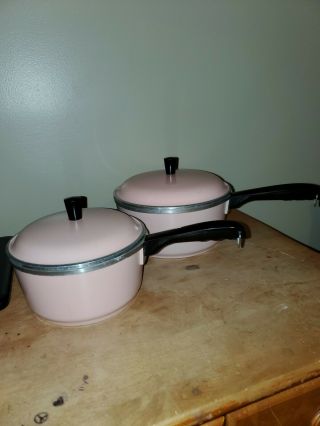 2 - Vintage Club Aluminum Pink Sauce Pots Pans With Lids