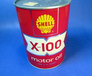 Vintage SHELL X - 100 Full Motor Oil Quart Can 2