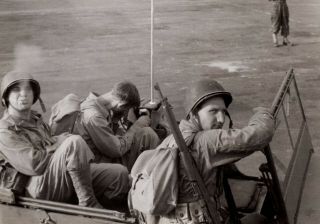 Wwii Us Soldiers In Jeep With Field Radio M1 Garand Blowing Smoke Velox