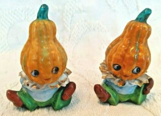 Vintage Ceramic Anthropomorphic Baby Squash Heads Salt And Pepper Shakers 903a