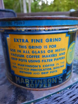 Vintage MARTINSON ' S Coffee Tin One Pound Can Empty 3