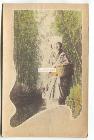 Young Japanese Woman,  Traditional Costume - Old Japan Postcard Sent To Scotland