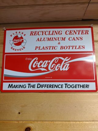 Vintage Coca Cola Coke Sign Recycling Center Rare 13” X 18.  5” Plastic Sign