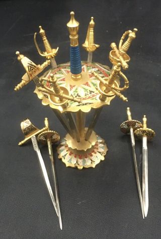10 Vintage Toledo Mini Swords Stand For Hors D’oeuvres Cocktail Set With Stand