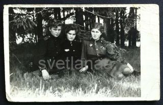 1945 Wwii Ww2 Soviet Red Army Military Girl Three Women Order Old Photo