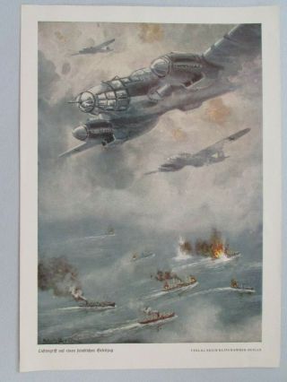 Wwii German Print Heinkel He 111 Attack On Allied Convoy
