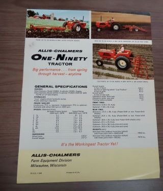 1964 Allis Chalmers 190 One - Ninety Tractor Brochure Hard To Find 3