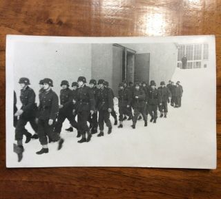 Ww2 German Parade March Of Soldiers In Snow Photo Postcard Rppc Germany