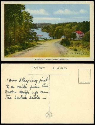 Canada Old Colour Postcard Millford Bay Muskoka Lakes Ontario Street Scene Peco